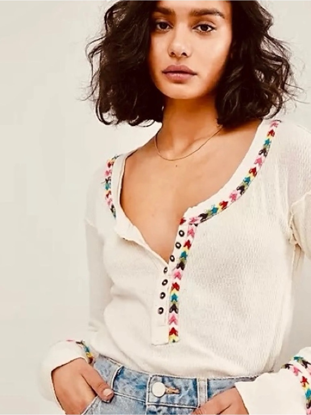 Free People We The Free Rainbow Thermal Tee size XS